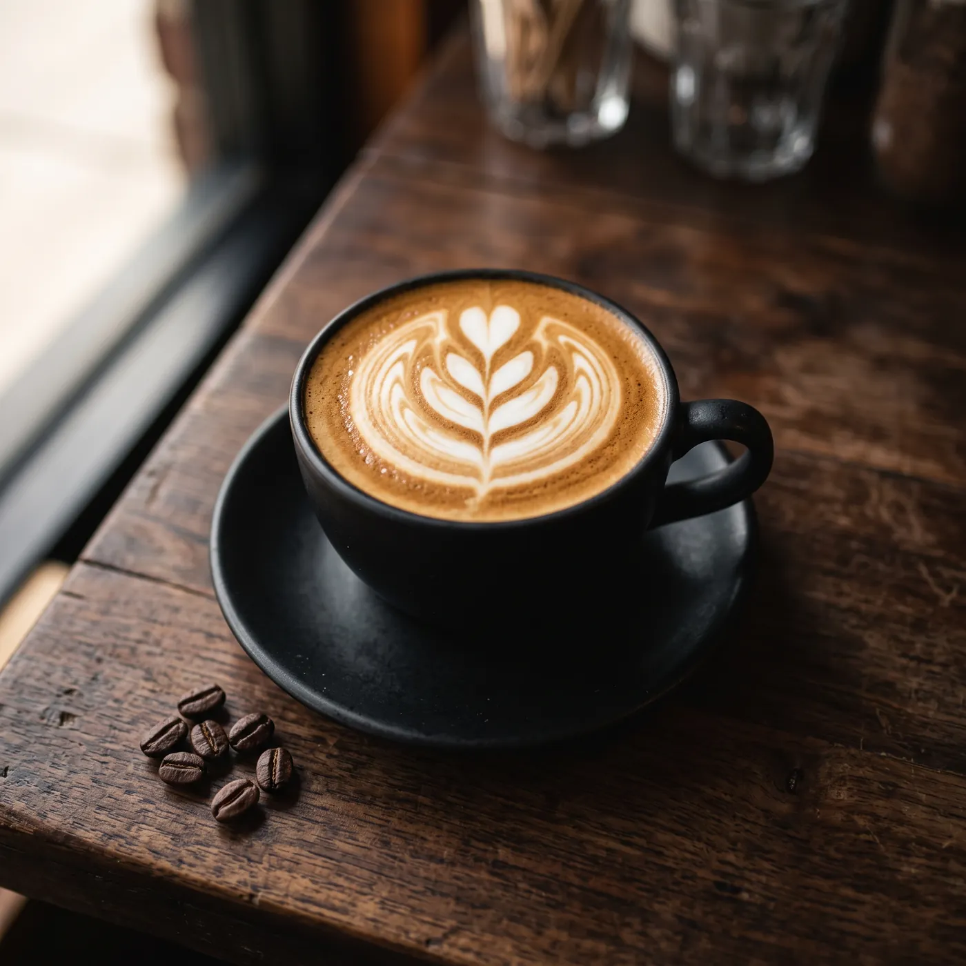 Latte art u crnoj šoljici